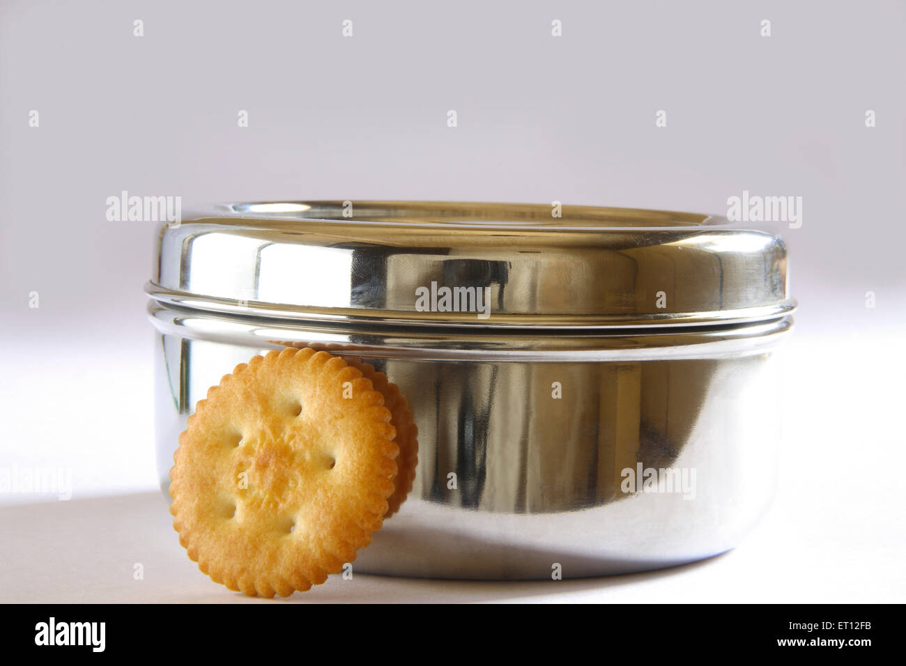 Parle Monaco Salted biscuit in steel box container , India , asia Stock Photo