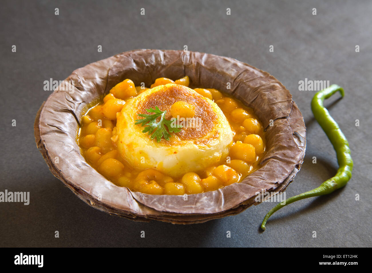 Indian fast food chaat chickpeas chhole ragda and potatoes patties with