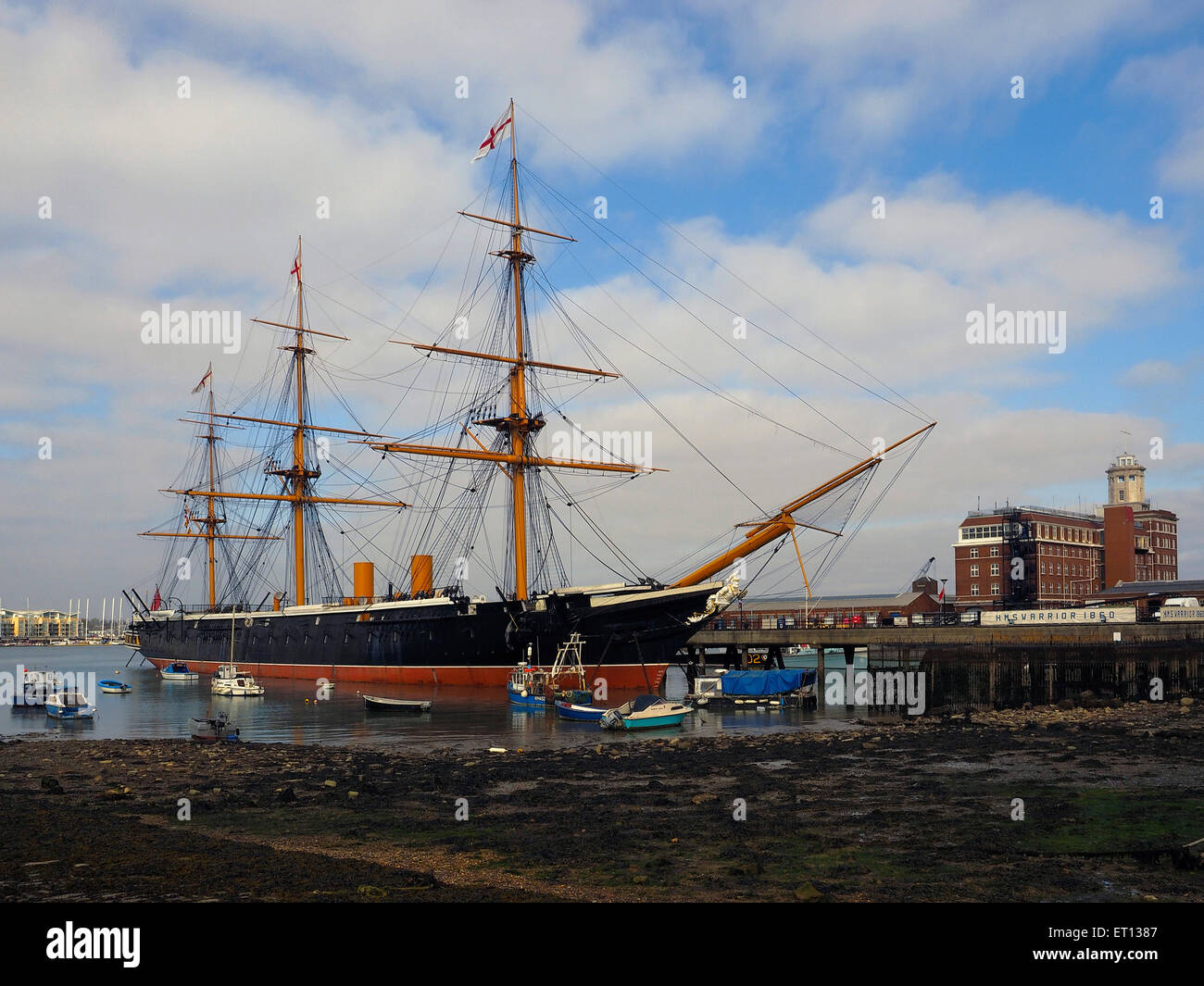 Warrior steel hulled warship in Portsmouth Stock Photo