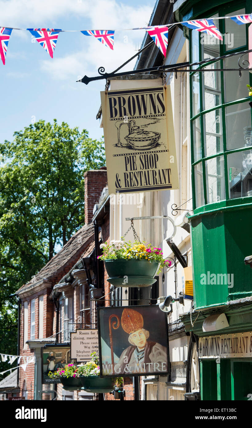 Shops sign on buildings, Steep Hill, Lincoln, Lincolnshire, England