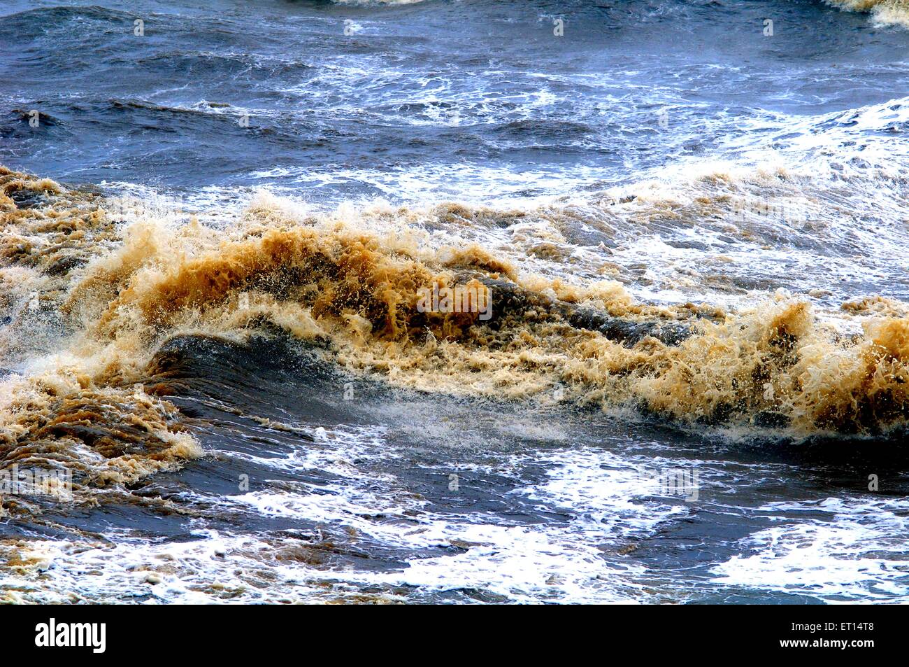 monsoon sea waves high tide mumbai India Stock Photo