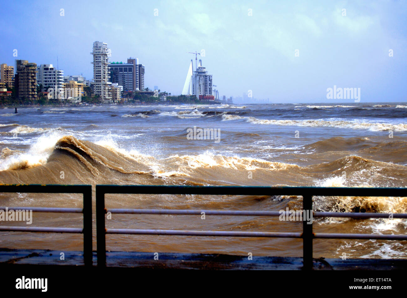 Sea seen from joggers park ; Bandra ; Bombay Mumbai ; Maharashtra ; India Stock Photo