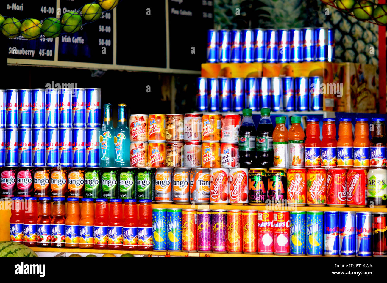 Cold drink cans arrange Stock Photo