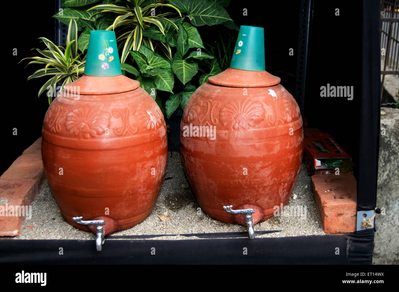 clay water pots for drinking water India Stock Photo