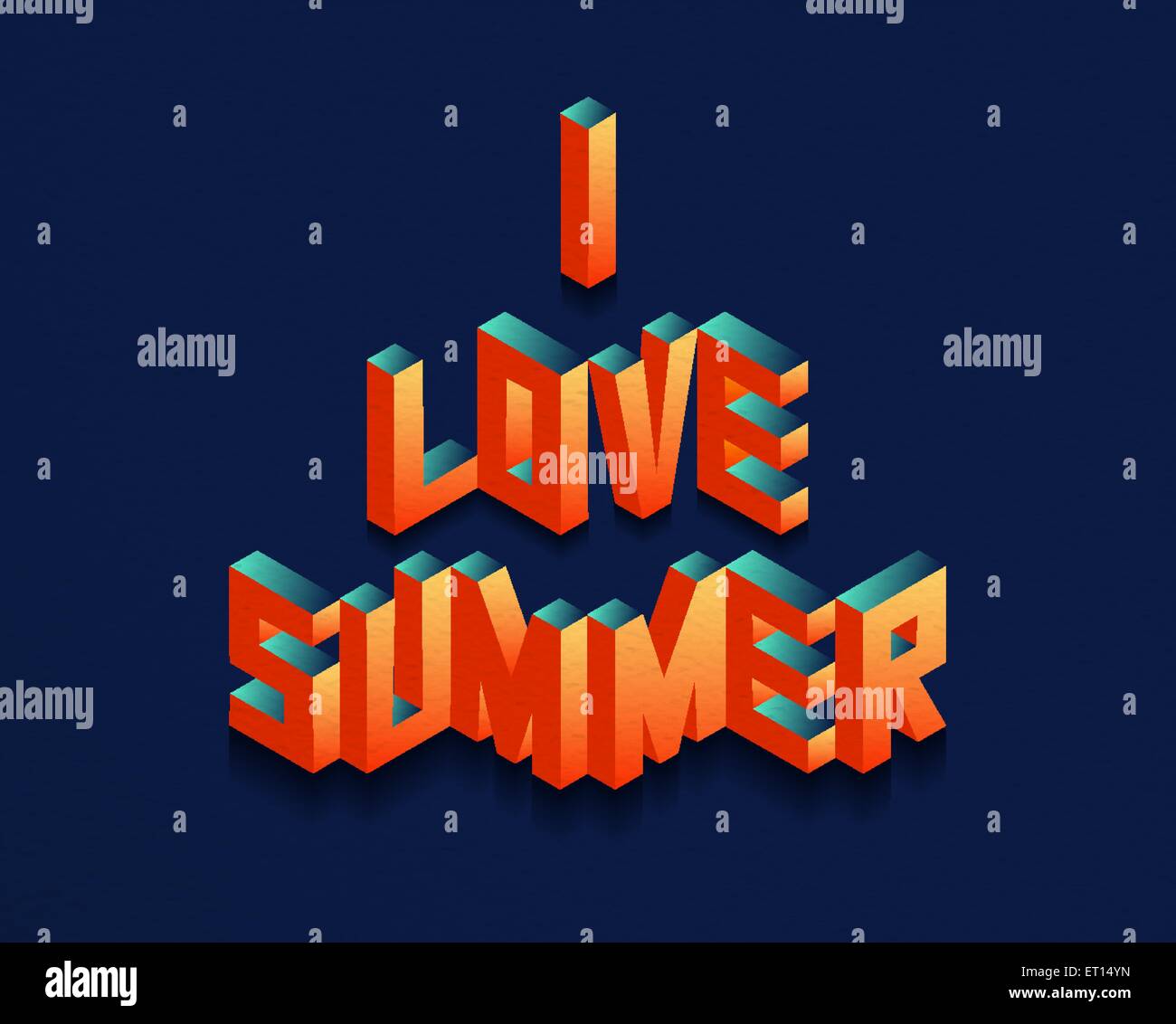 Isometric text I Love Summer quote idea with paper sheet design background illustration. Ideal for create your own postcard Stock Vector