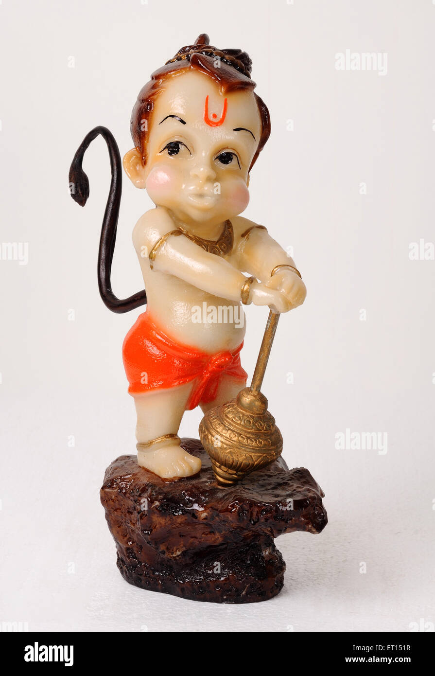 Clay statue of bal hanuman with mace Stock Photo