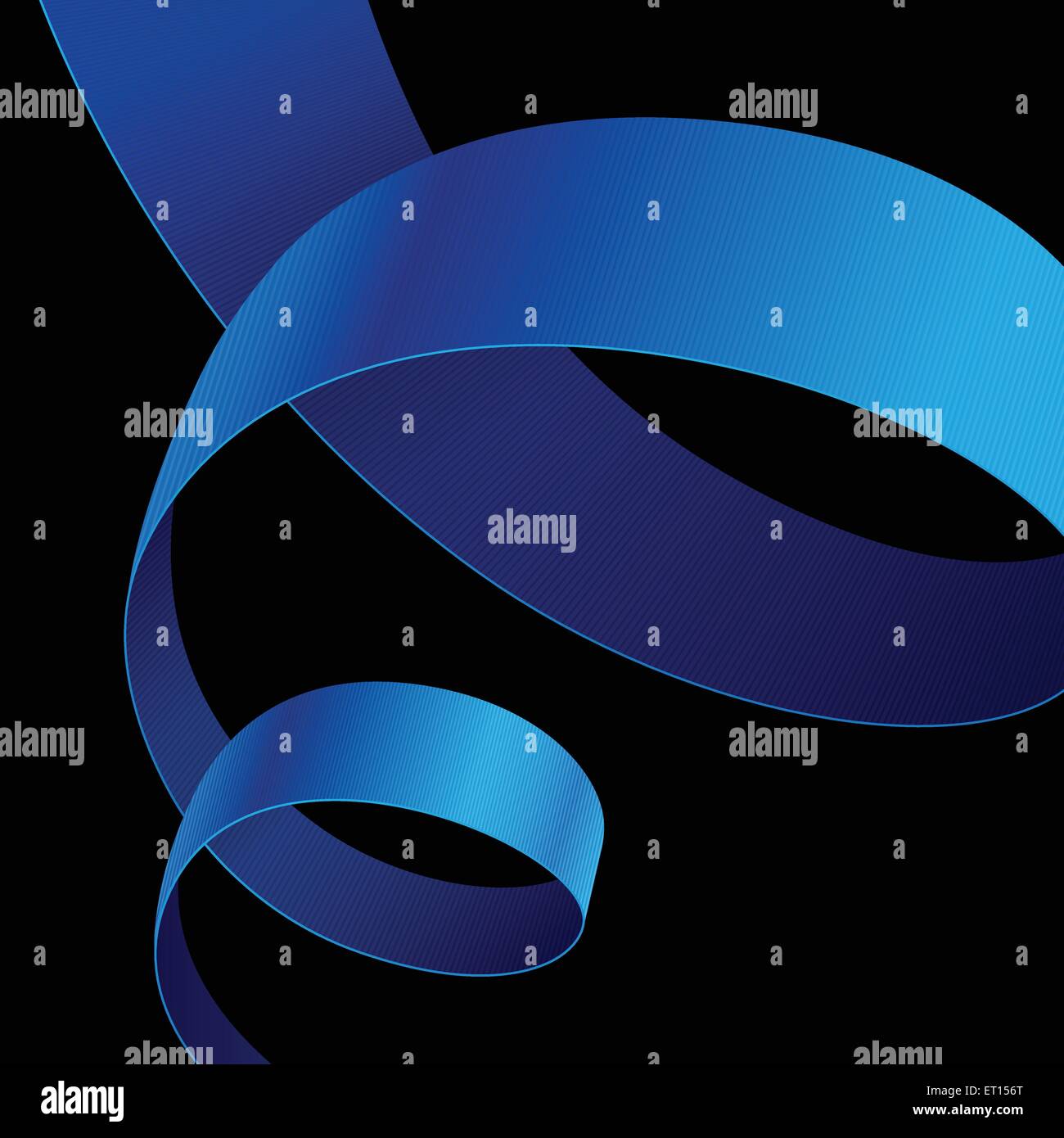 Blue fabric curved ribbon on black background. RGB EPS 10 vector illustration Stock Vector
