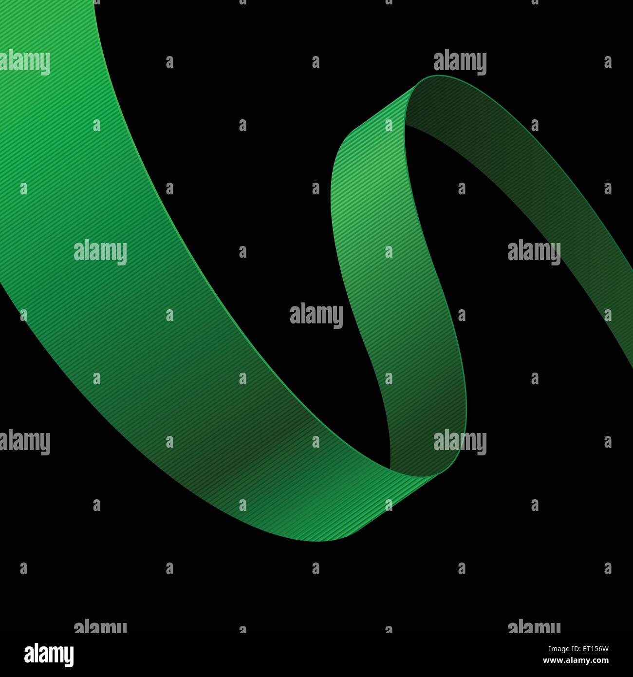 Green fabric curved ribbon on black background. RGB EPS 10 vector illustration Stock Vector