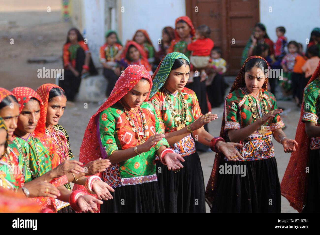 Rural women performing garbas during saatam aatham puja celebration at Mindiyada near Anjaar ; Kutch ; Gujarat ; India NO MR Stock Photo