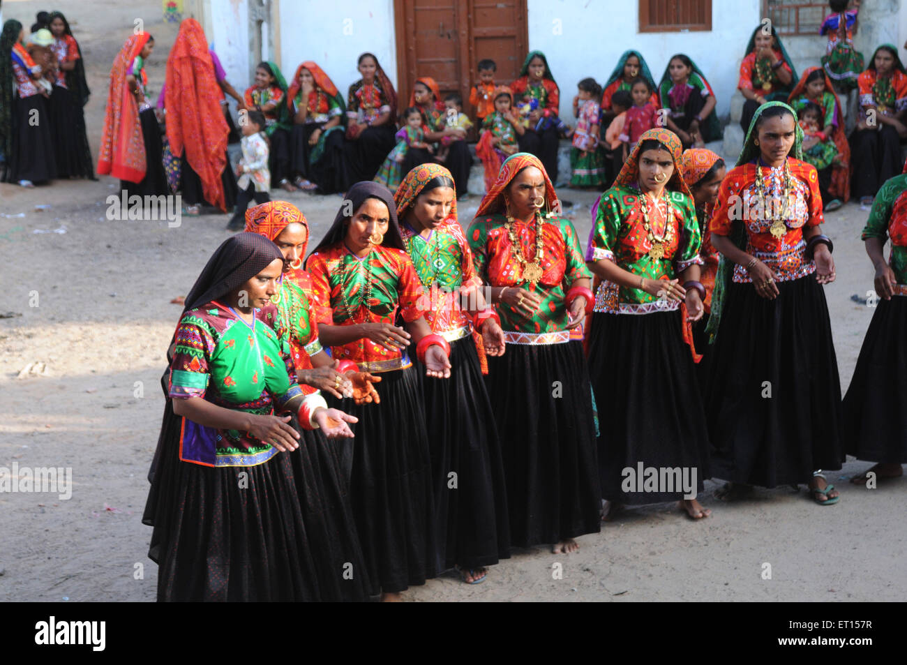 Rural women performing garbas during saatam aatham puja celebration at Mindiyada near Anjaar ; Kutch ; Gujarat ; India NO MR Stock Photo