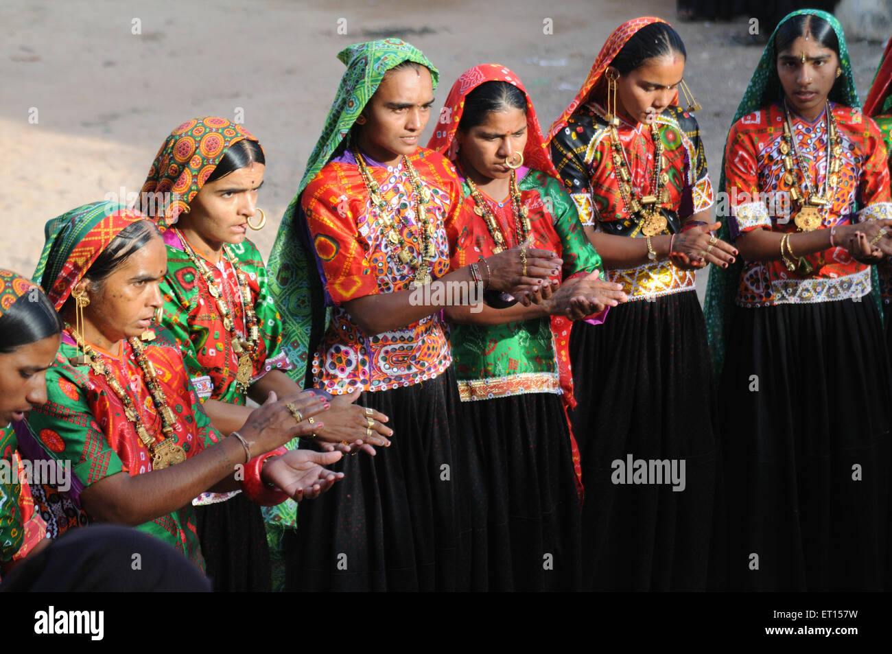 Rural women performing garbas during saatam aatham puja celebration at Mindiyada near Anjaar ; Kutch ; Gujarat ; India NO MR Stock Photo