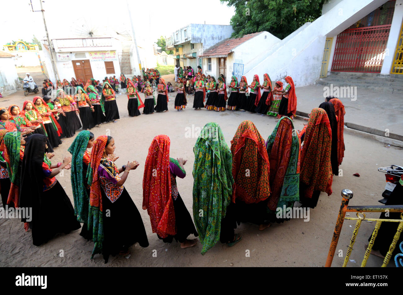 Rural women performing garbas during saatam aatham puja celebration at Mindiyada near Anjaar ; Kutch ; Gujarat ; India Stock Photo