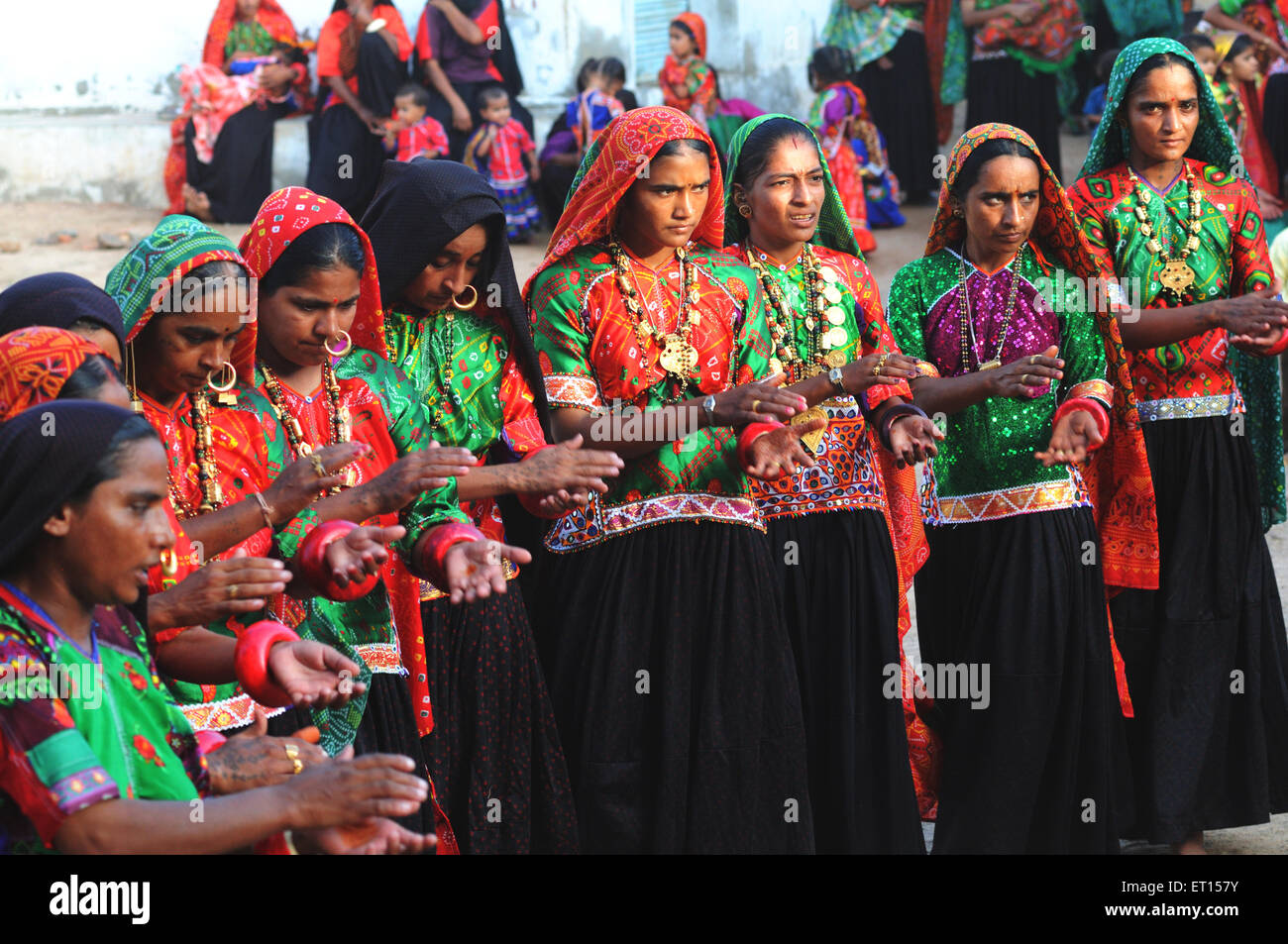 Rural women performing garbas during saatam aatham puja celebration at Mindiyada near Anjaar ; Kutch ; Gujarat ; India NO MR Stock Photo