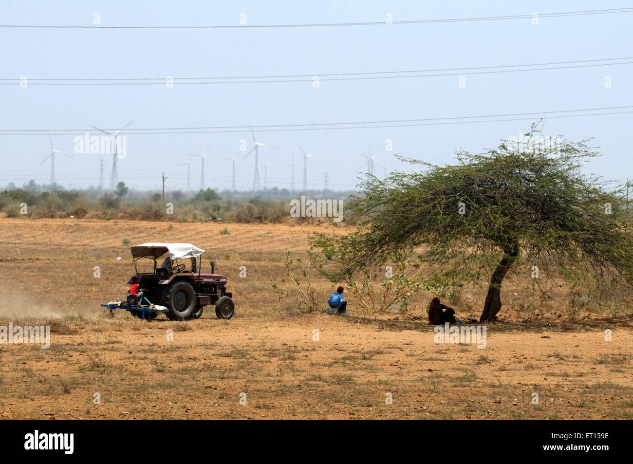 Tractor in dry field, Anjar, Kachchh, Kutch, Gujarat, India Stock Photo