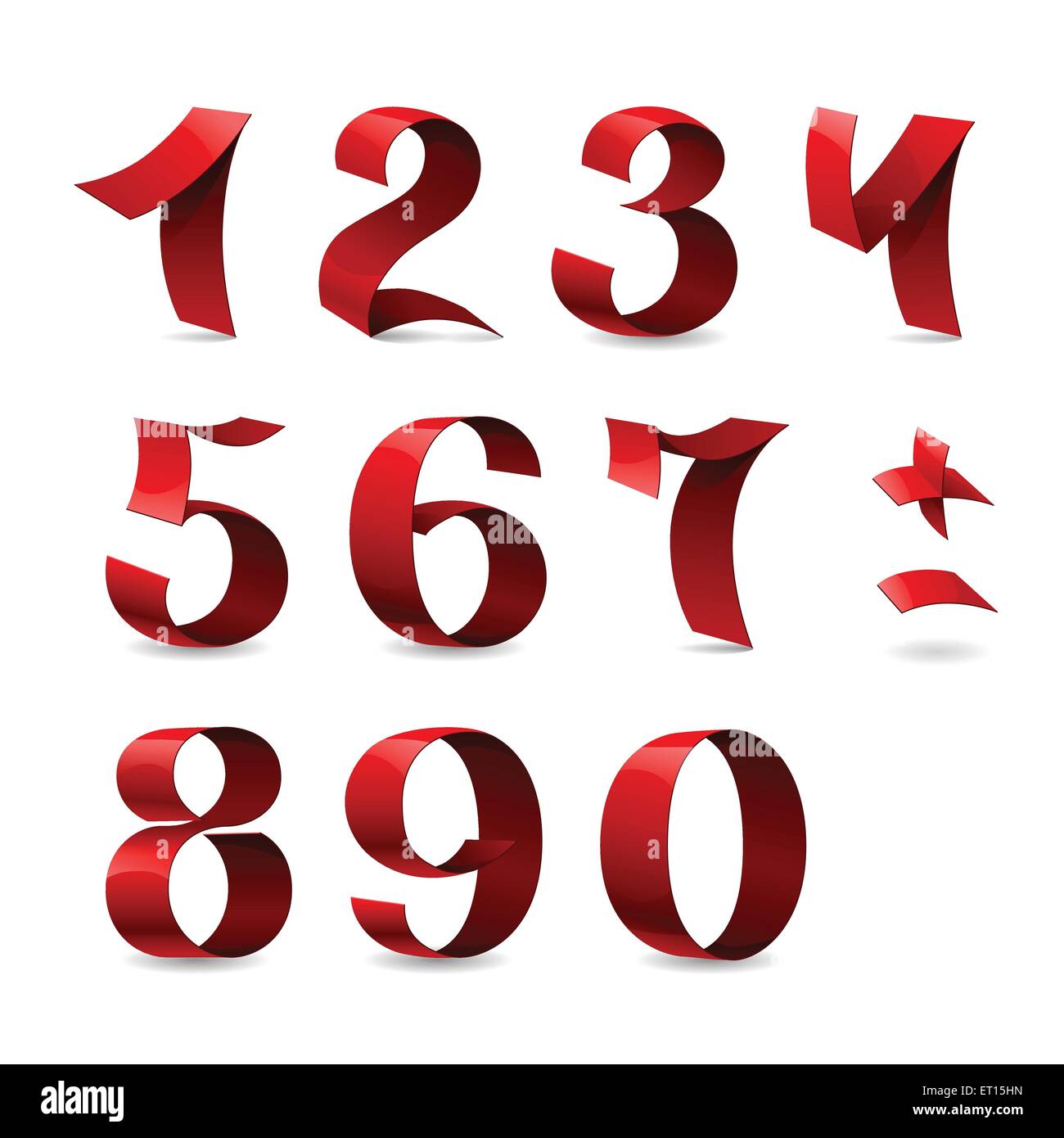 Set of isolated red color shining ribbon numbers on white background. RGB EPS 10 vector illustration Stock Vector