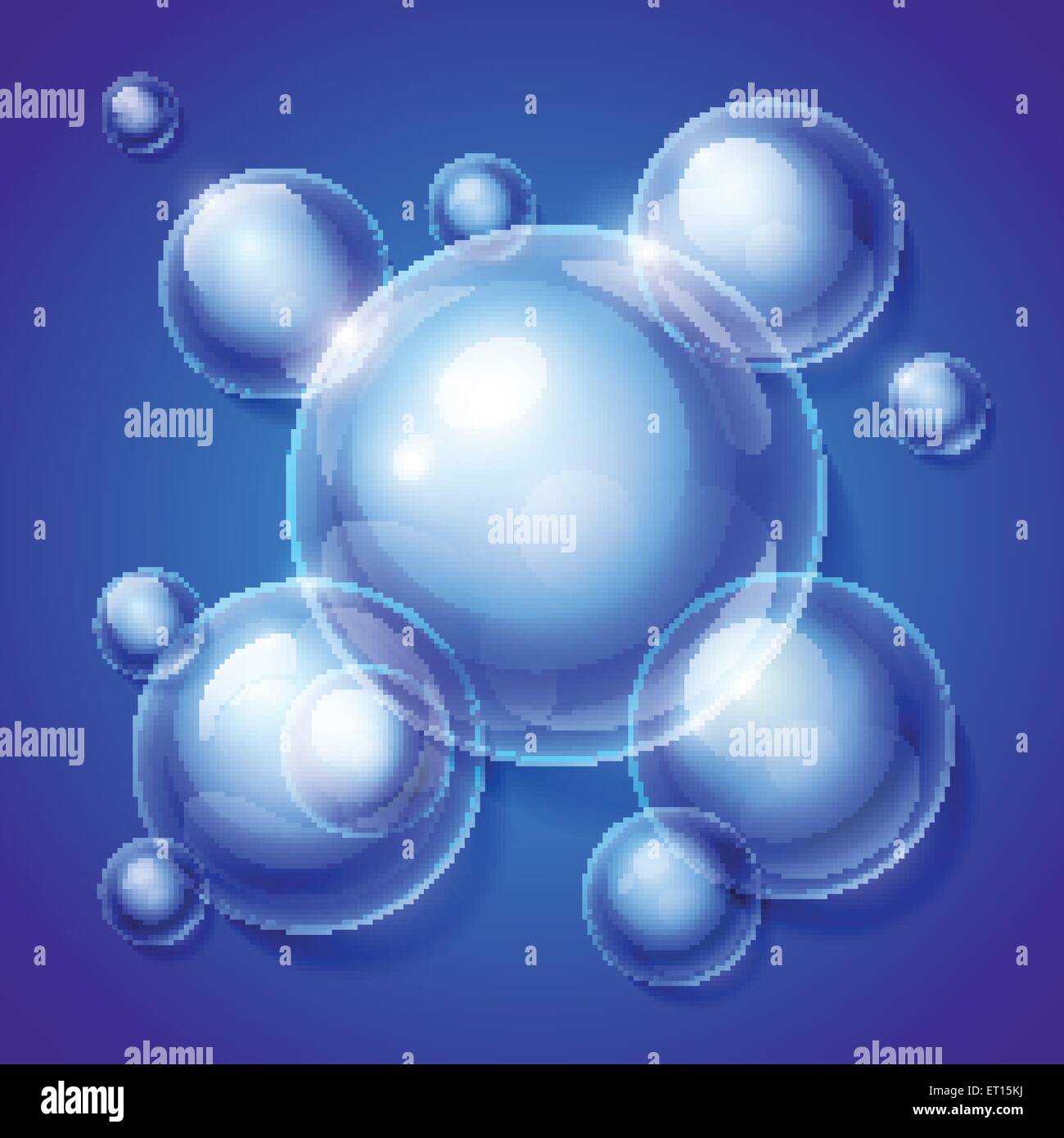 Realistic shiny transparent water drop bubbles on blue background. RGB EPS 10 vector