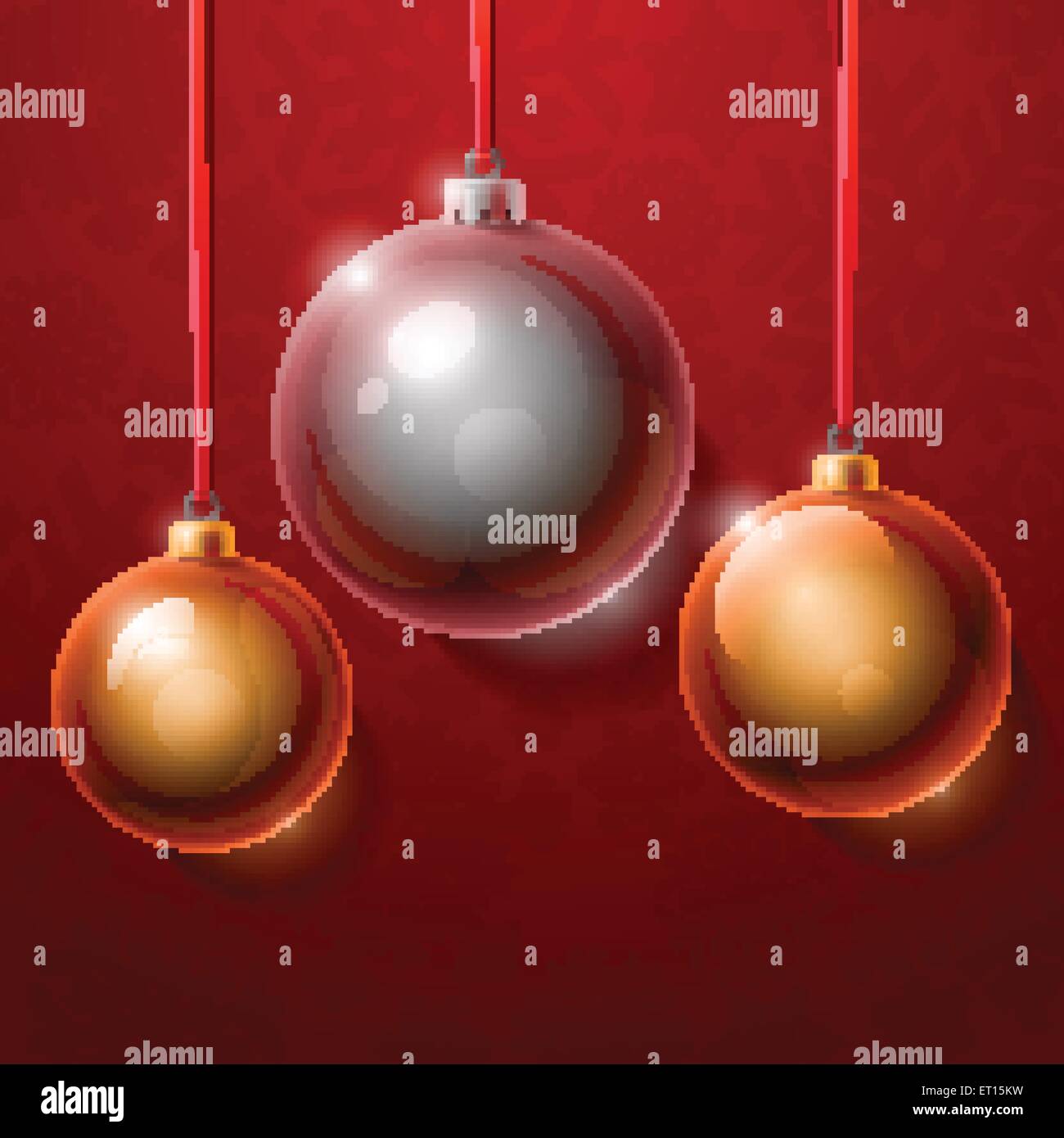 Christmas tree silver and golden realistic shiny glass balls on red background. RGB EPS 10 vector illustration Stock Vector