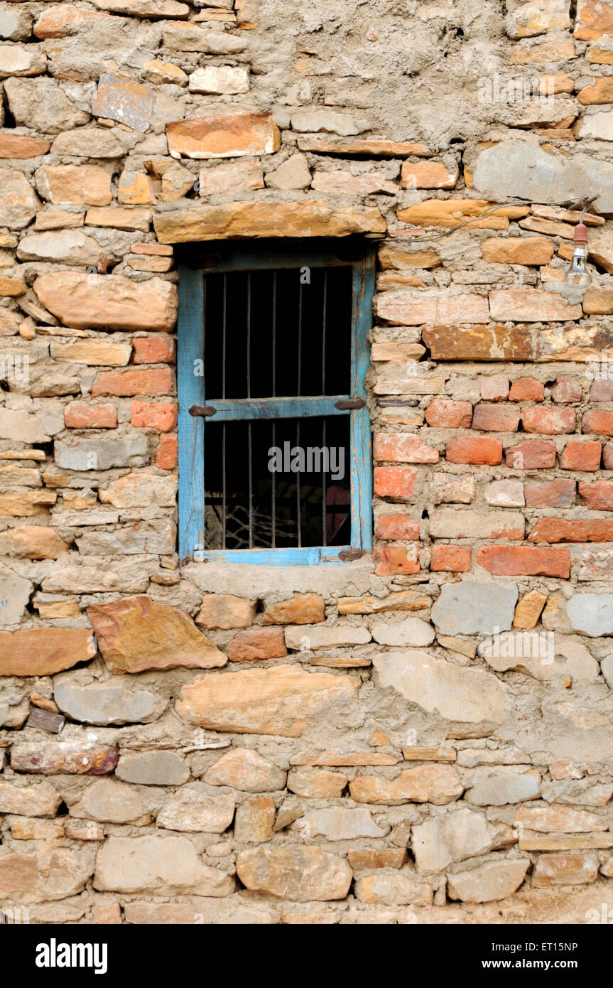 Stone brick wall window, Kutch, Gujarat, India Stock Photo