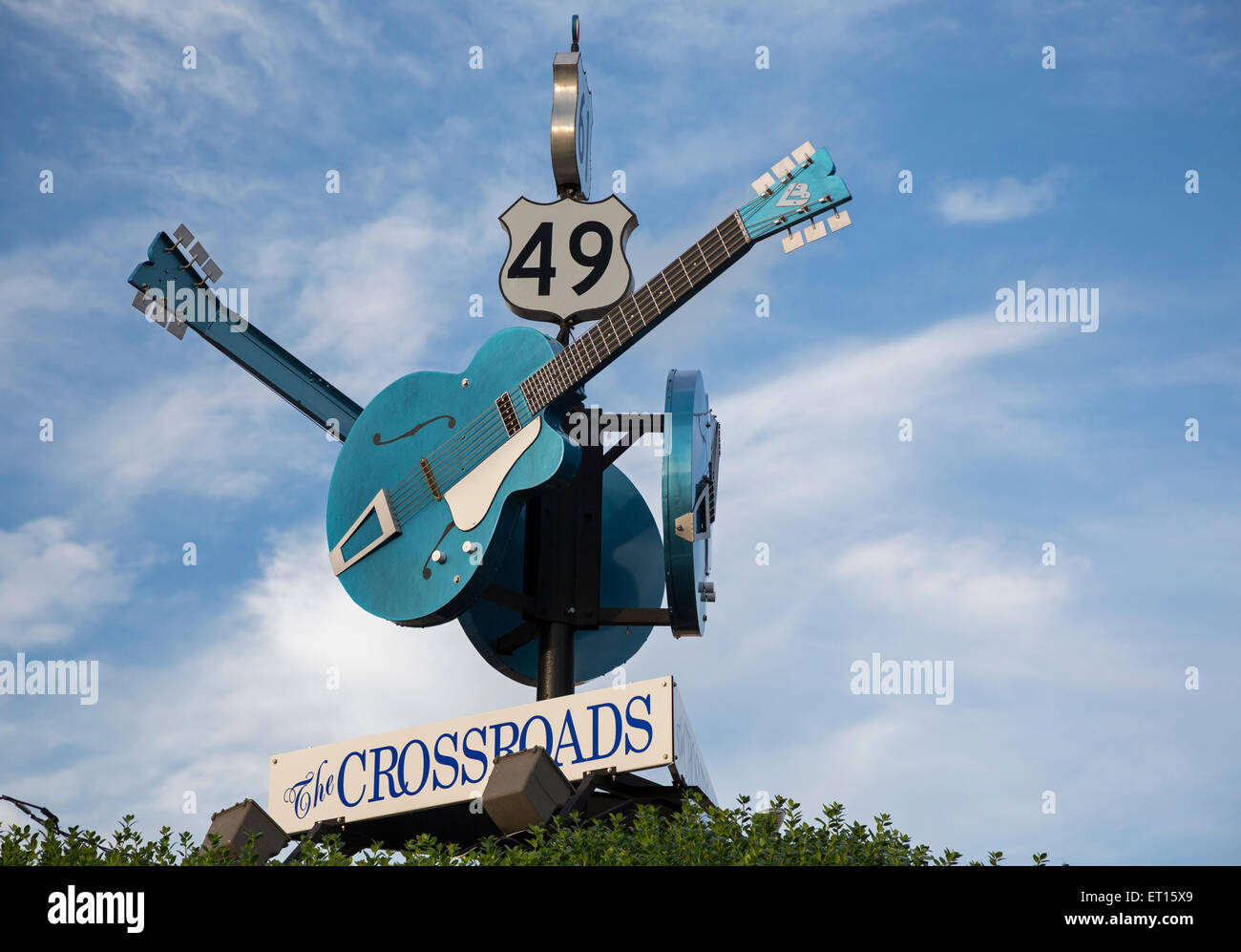 Clarksdale, Mississippi - The crossroads of Highways 61 and 49, where blues guitar player Robert Johnson allegedly sold his soul Stock Photo