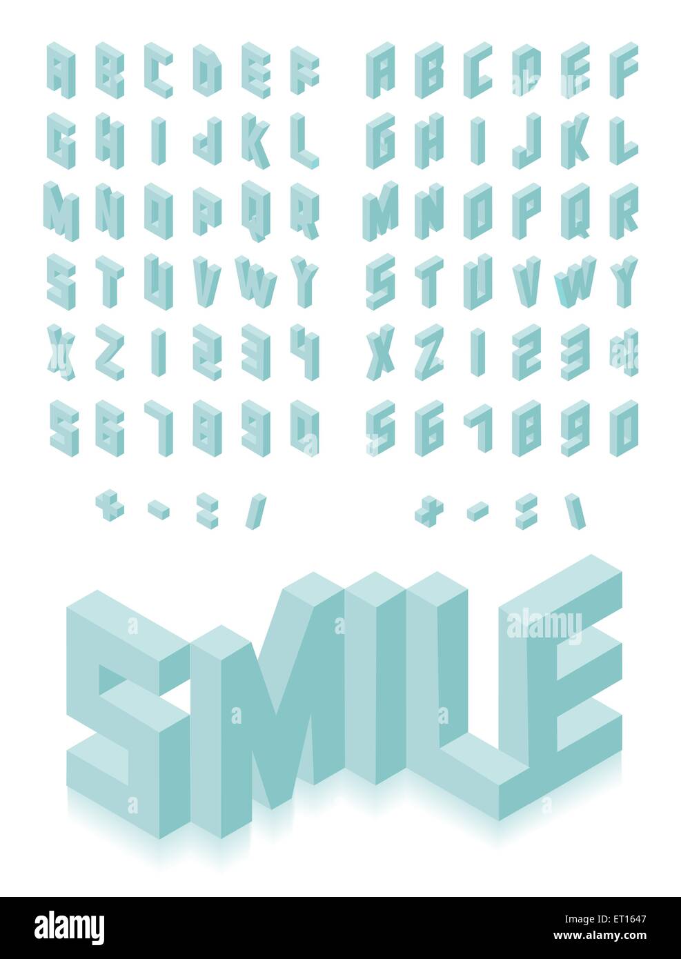 Isometric 3d type font set isolated background illustration. EPS10 vector file. Stock Vector
