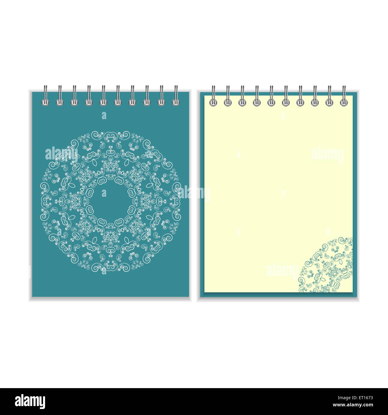 Blue cover notebook with round ornate pattern Stock Vector