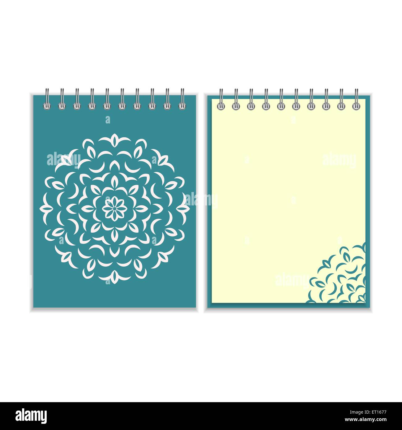 Spiral blue cover notebook with round ornate pattern Stock Vector