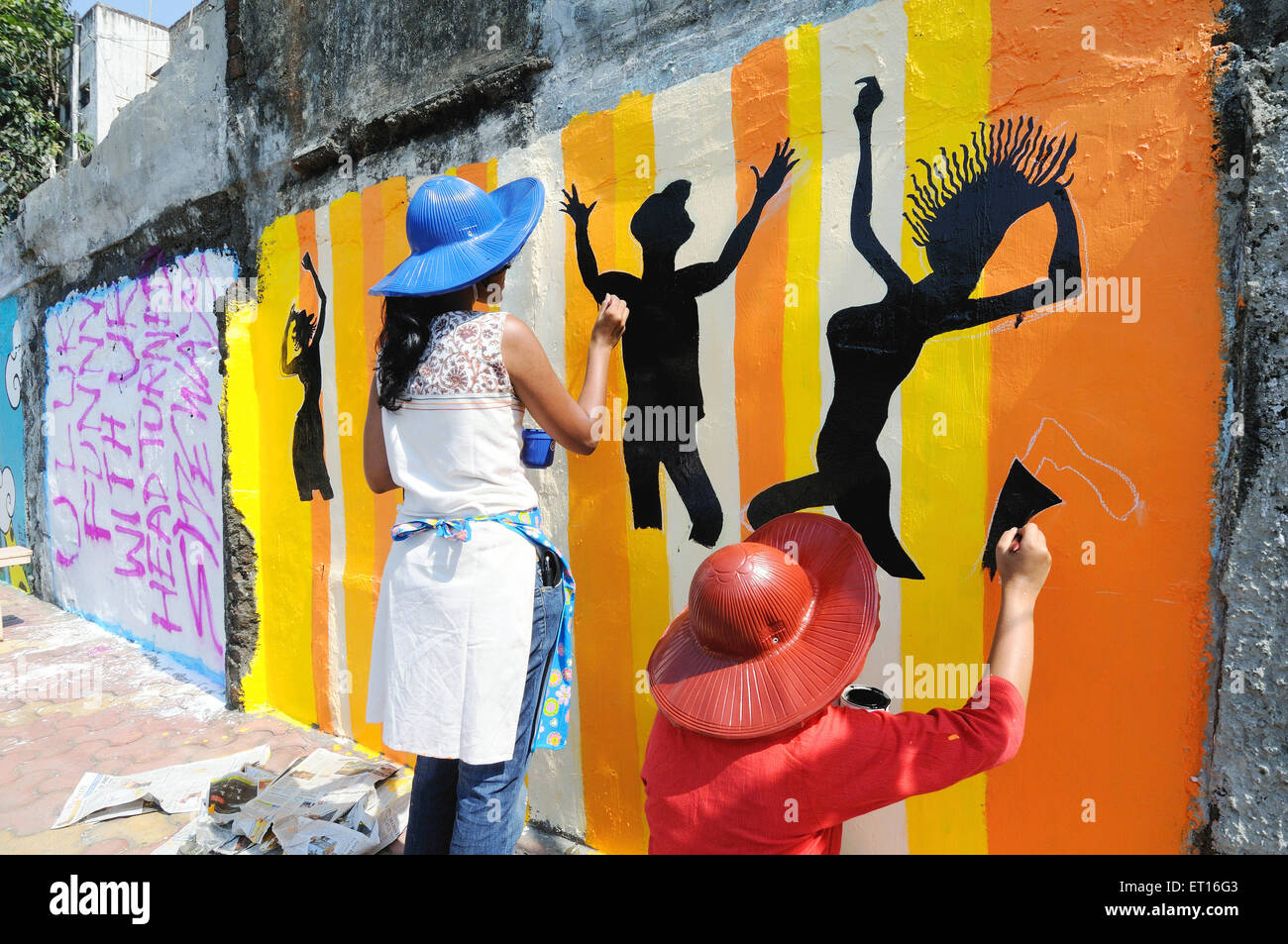 Graffiti walls at lower parel ; Bombay ; Mumbai ; Maharashtra : India Stock Photo
