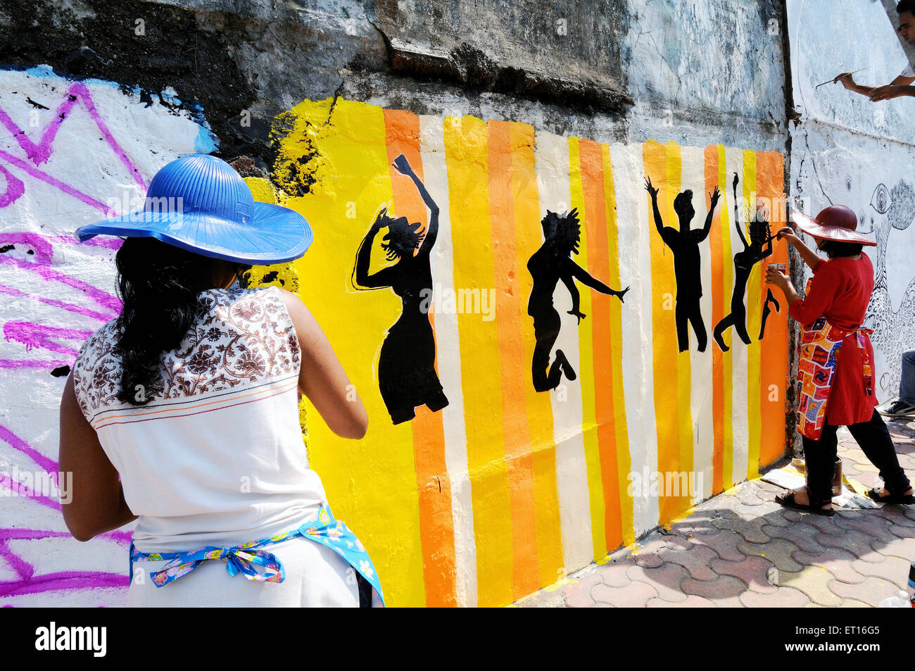 Graffiti painting on walls ; Lower Parel ; Bombay ; Mumbai ; Maharashtra : India ; Asia Stock Photo