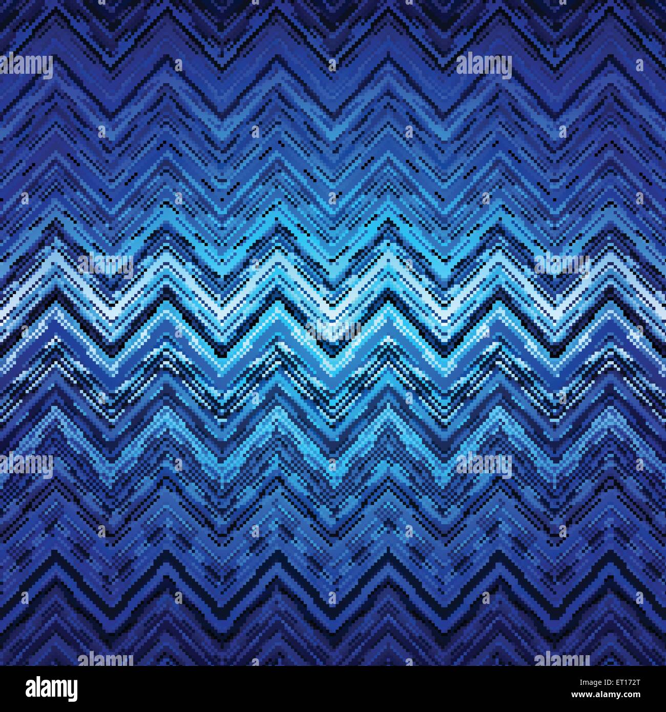 Abstract blue, white and black zigzag warped stripes ethnic pattern