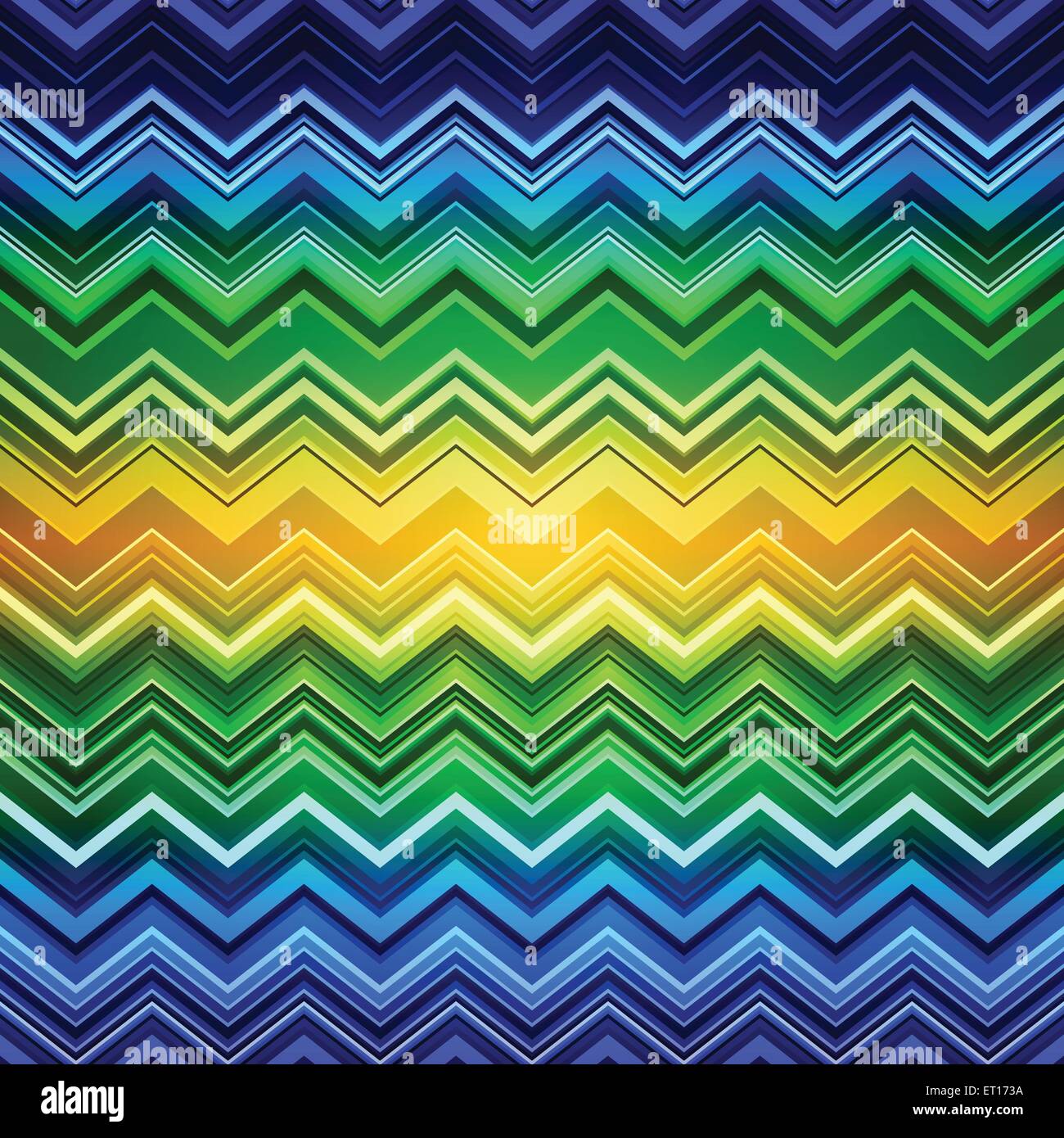 Abstract blue, green and yellow zigzag warped stripes ethnic pattern