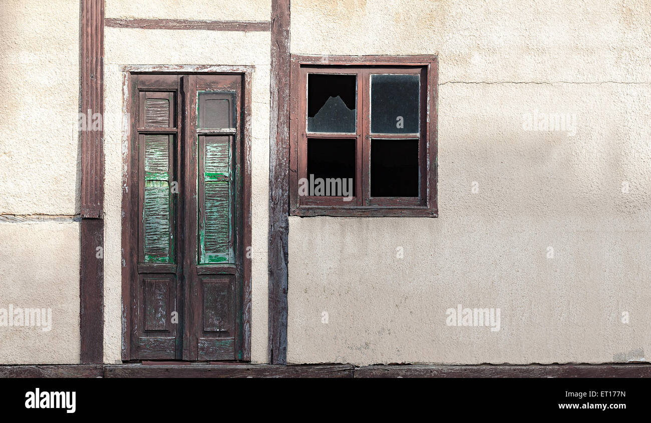 old house wall with wooden door and window Stock Photo - Alamy