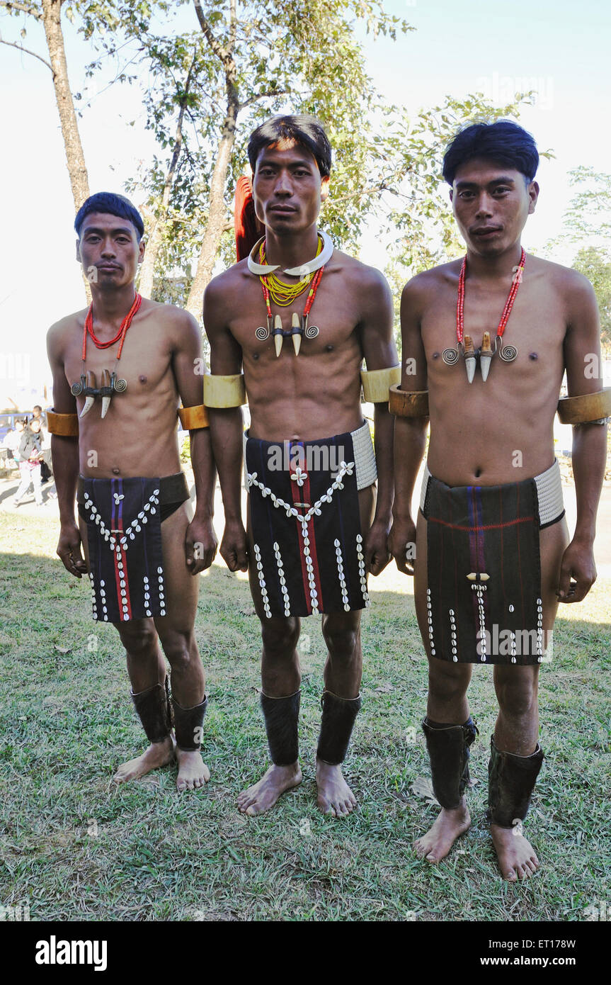 Naga tribals at hornbill festival ; Kohima ; Kisama village ; Nagaland ; North East ; India NOMR Stock Photo