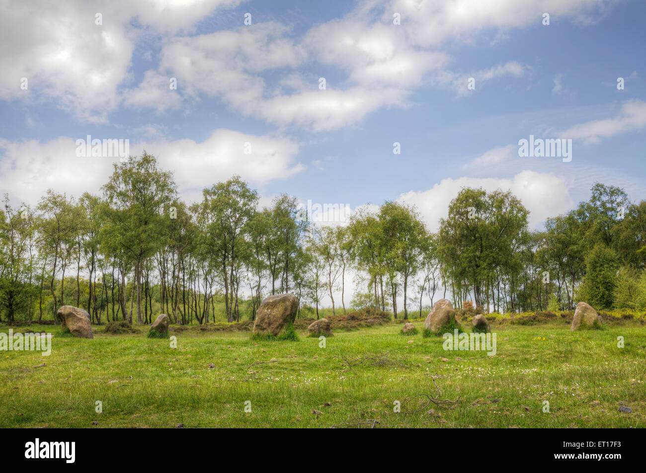 Nine Ladies Stone Circle, Stanton Moor, Derbyshire, England Stock Photo