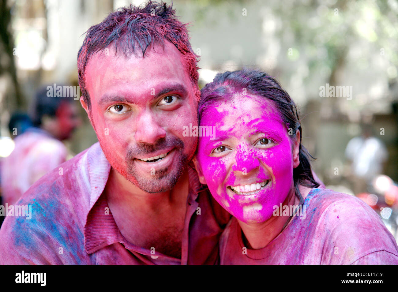 Couple celebrating Holi Festival of colors India MR#364 Stock Photo