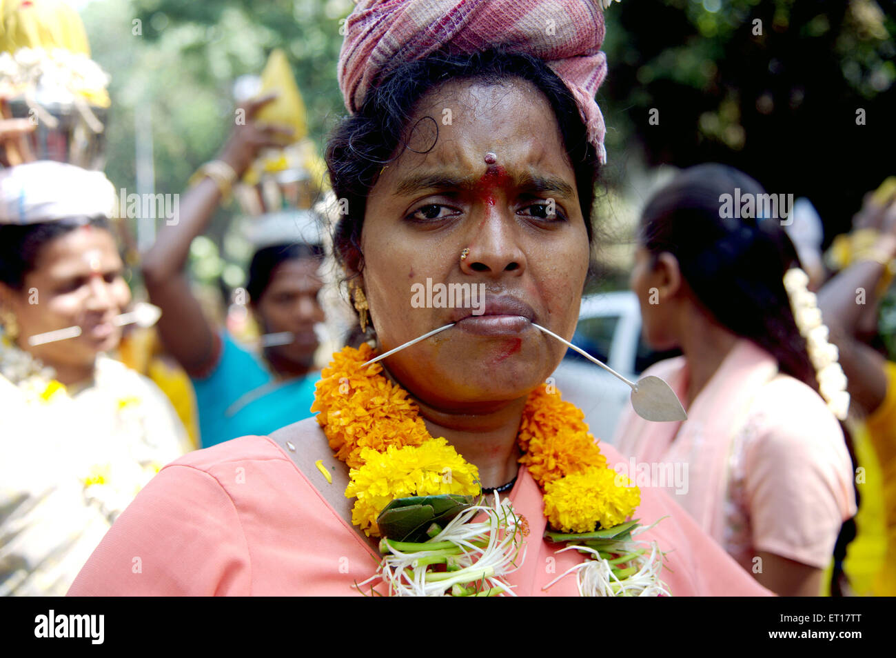 Thaipusam festival, Thaipoosam festival, tongue pierced with small spear, Murugan festival, Vaikasi Visakam, Ayyappa, India Stock Photo