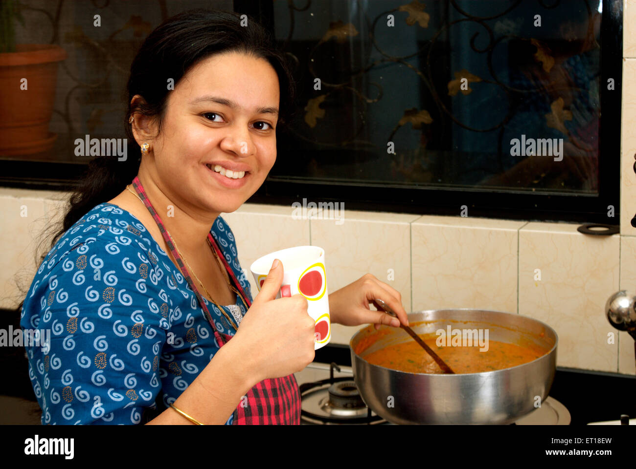 Indian Young Woman Cooking in the Kitchen MR364 Stock Photo Alamy