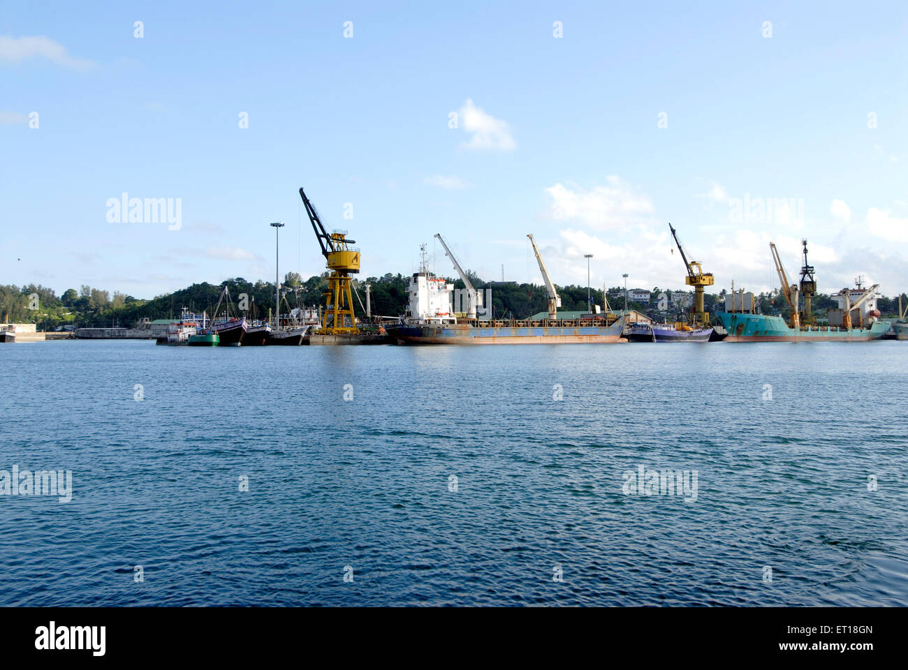 Cranes for loading, Havelock Island, Port Blair, Andaman and Nicobar Islands, Union territory of India, UT, India, Asia Stock Photo