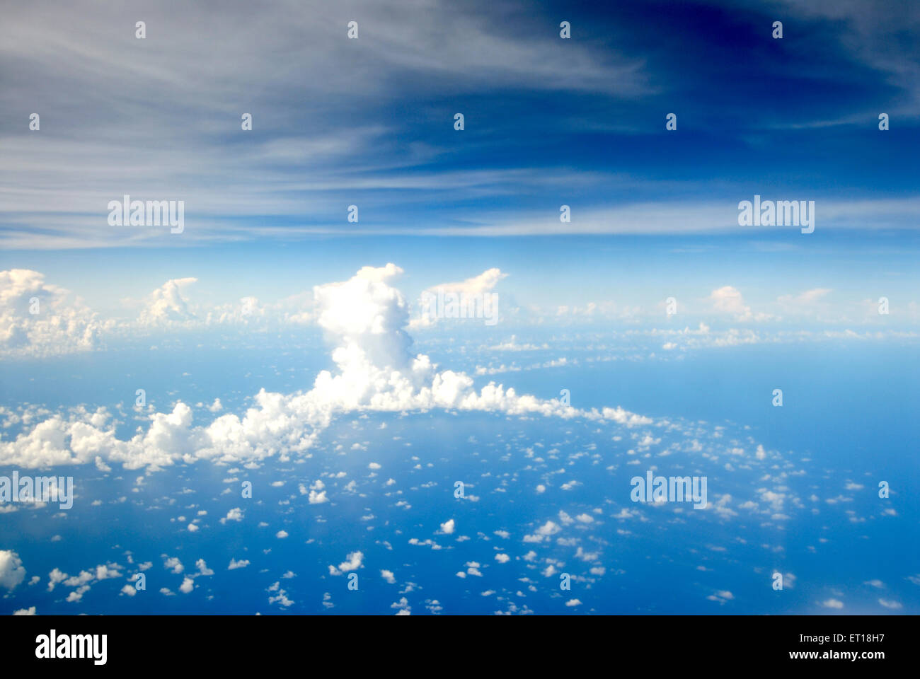 blue sky white clouds aerial from top aircraft Stock Photo