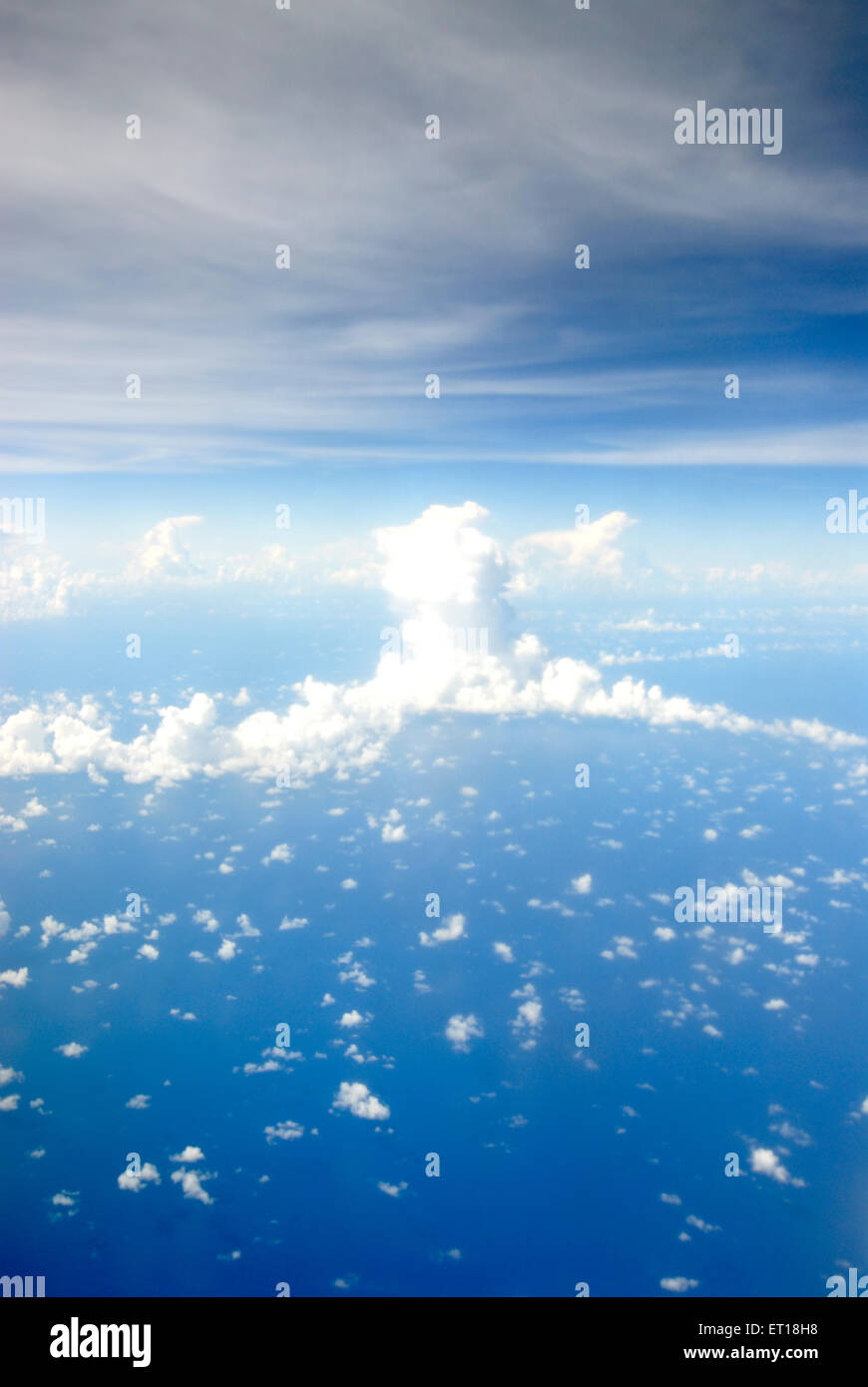 blue sky white clouds aerial from top aircraft Stock Photo