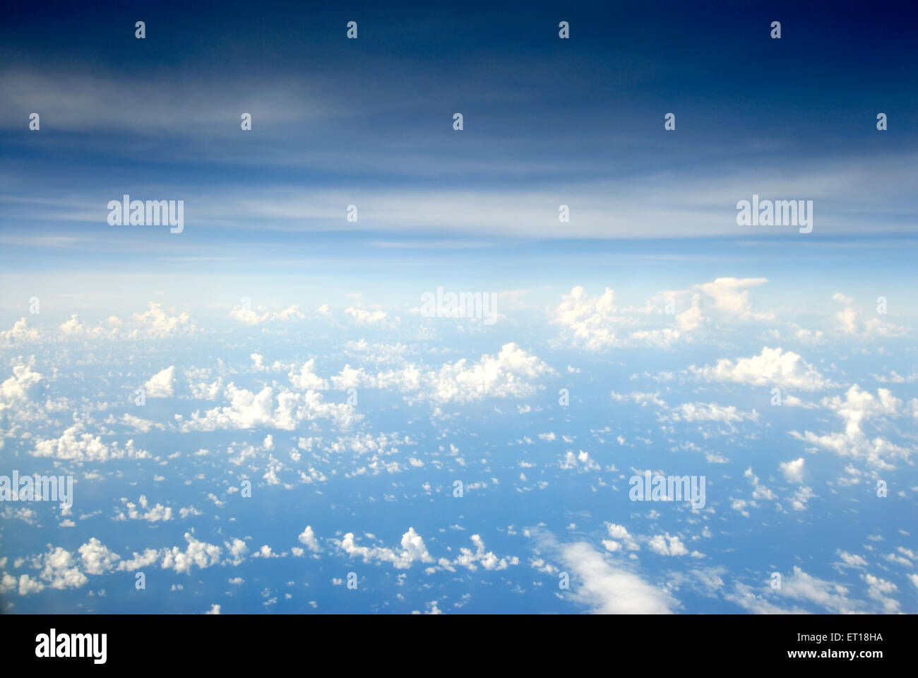 blue sky white clouds aerial from top aircraft Stock Photo