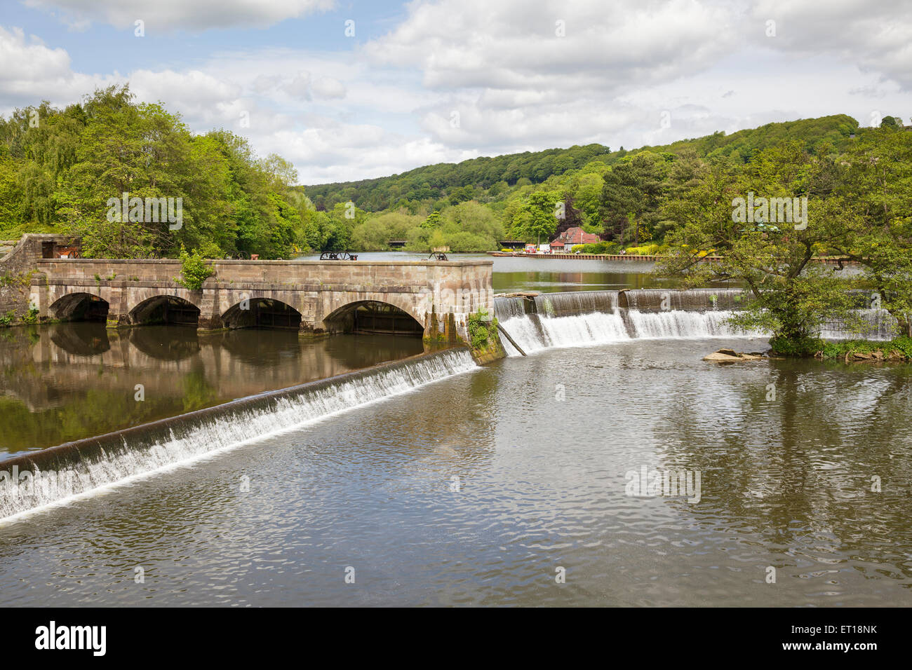 Weir and River Gardens, Belper, Derbyshire, England Stock Photo