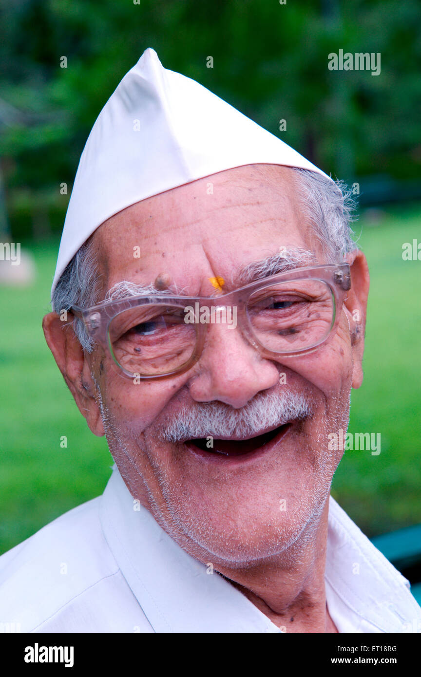 Indian Old Man Laughing with Gandhi Cap MR#784M Stock Photo
