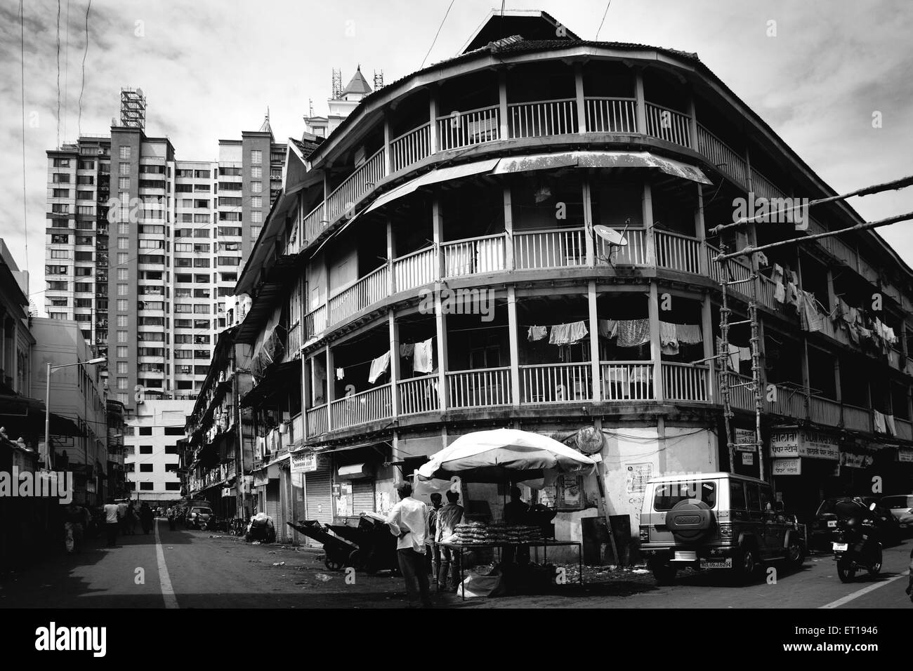 Old and modern residential building near Grant Road , Bombay , Mumbai , Maharashtra , India Stock Photo