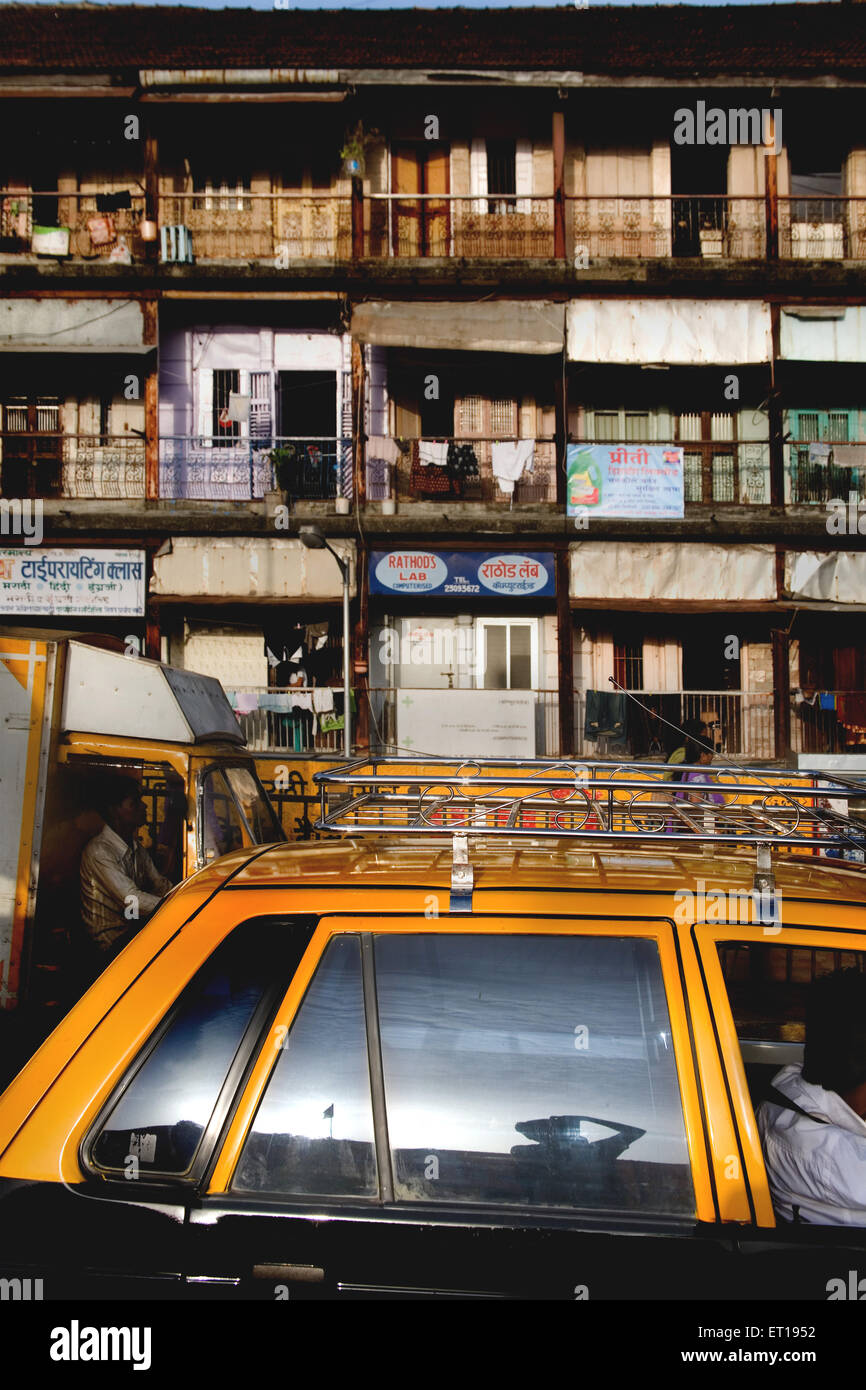 Black yellow top taxi ; Lower Parel ; Bombay ; Mumbai ; Maharashtra ; India Stock Photo