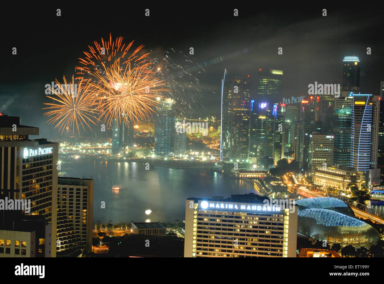 Aerial view of night scene near Suntec city ; Singapore Stock Photo