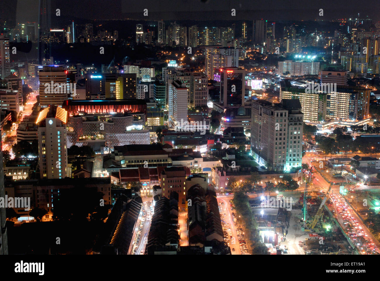 Aerial view of night scene near Suntec city ; Singapore Stock Photo
