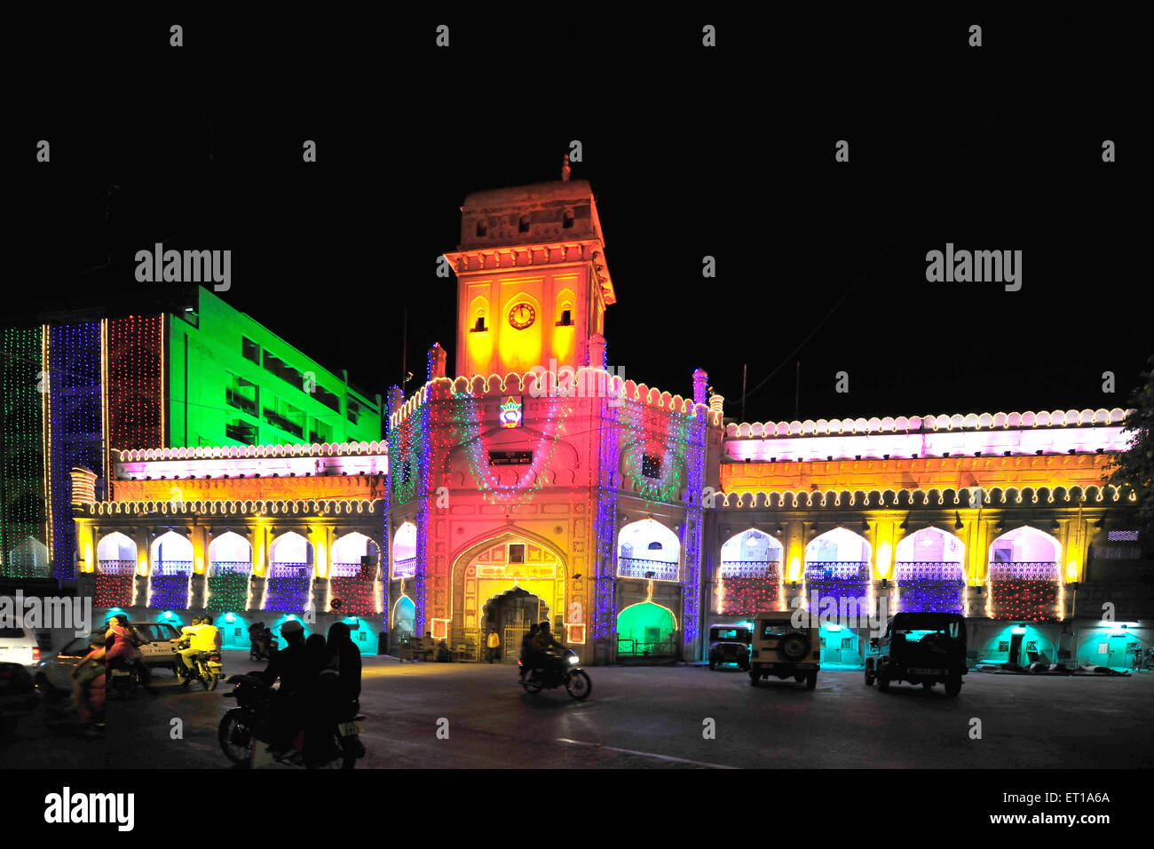 Illuminated Mughal Sarai building Surat Municipal Corporation office ...