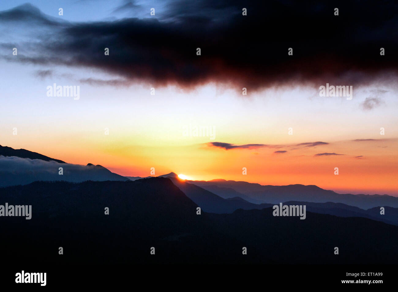 Sunset view from Lungthang Sikkim India Asia Stock Photo