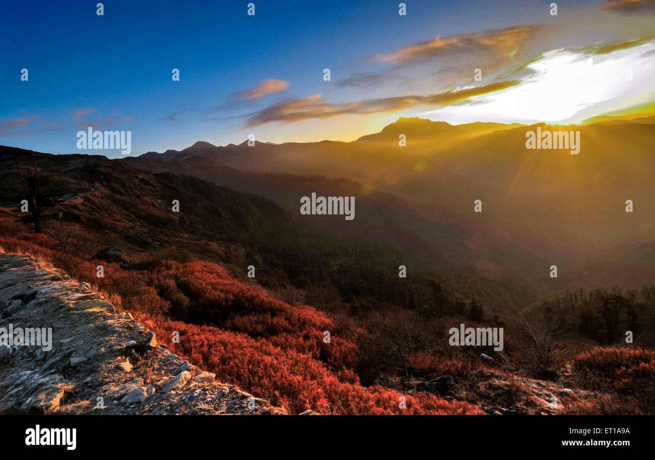 Sunset view from Lungthang Sikkim India Asia Stock Photo
