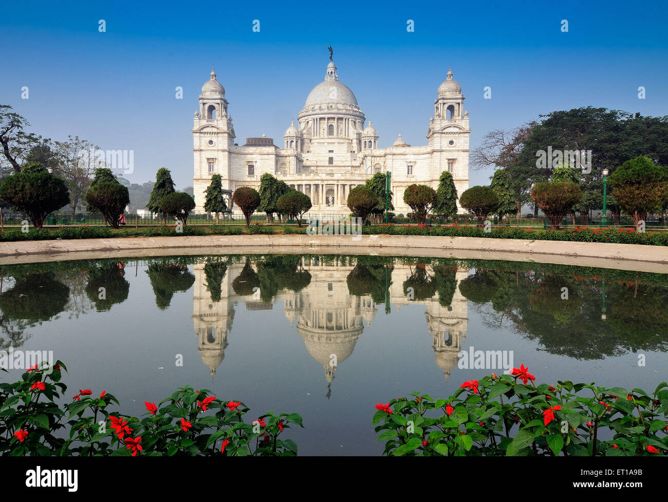 Victoria Memorial reflected in pond Calcutta Kolkata West Bengal India Asia Stock Photo